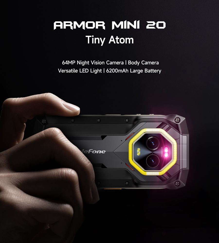 ULEFONE smartphone Armor Mini 20, 4.7″, 8/256GB, 4G, 6200mAh, IP68/IP69K, μαύρο