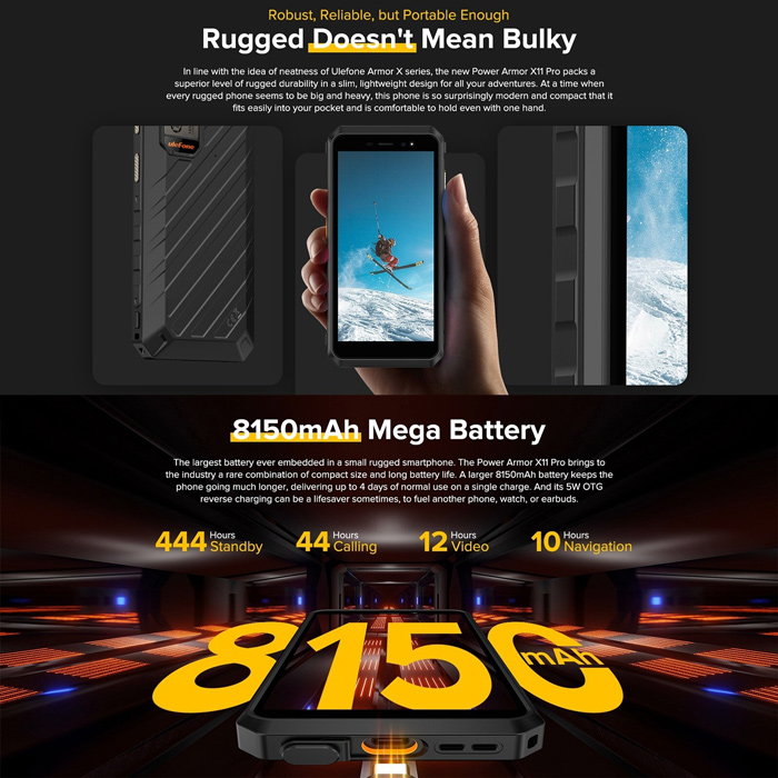 ULEFONE smartphone Power Armor X11 Pro, 5.45″, 4/64GB, 8150mAh, IP68/IP69K, μαύρο