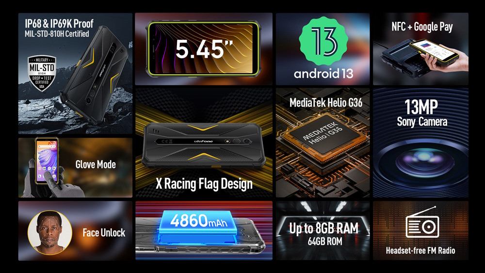 ULEFONE smartphone Armor X12 Pro, 5.45″, 4/64GB, 4860mAh, IP68/IP69K, μαύρο