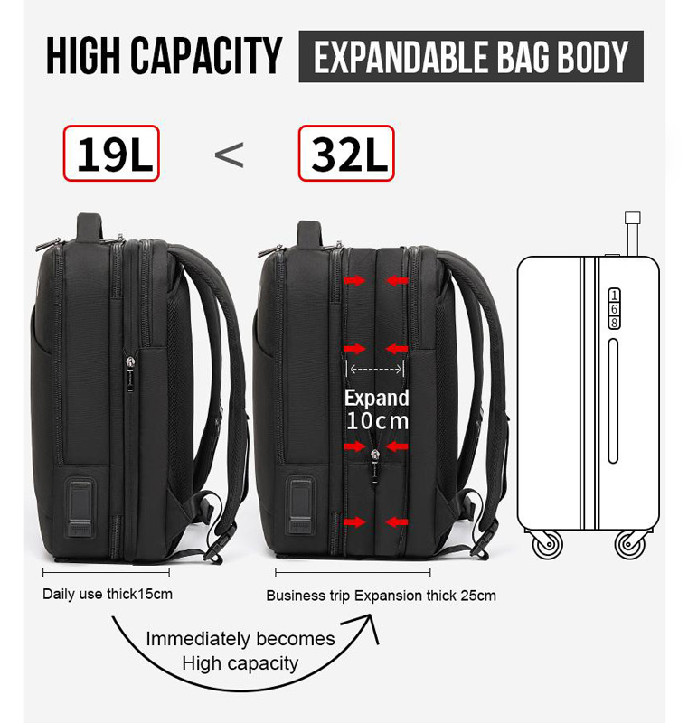 ARCTIC HUNTER τσάντα πλάτης B00345 με θήκη laptop 15.6″, USB, 19-32L, μαύρη