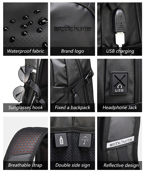 ARCTIC HUNTER τσάντα πλάτης B00387 με θήκη laptop 15.6″, 26L, USB, γκρι