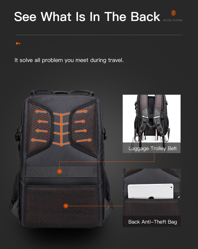 ARCTIC HUNTER τσάντα πλάτης B00387 με θήκη laptop 15.6″, 26L, USB, γκρι