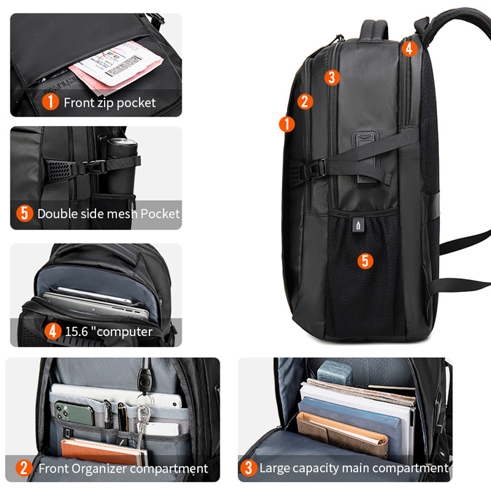 ARCTIC HUNTER τσάντα πλάτης B00388 με θήκη laptop 15.6″, USB, 27L, μαύρη