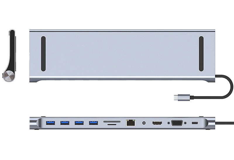 POWERTECH docking station BYL-2003, 11 θυρών, βάση laptop, USB-C, γκρι