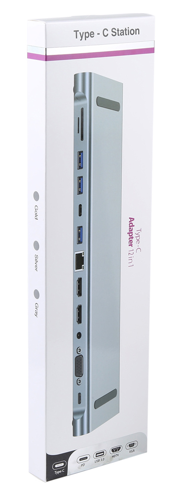 POWERTECH docking station BYL-2003U2, 12 θυρών, βάση laptop, USB-C, γκρι