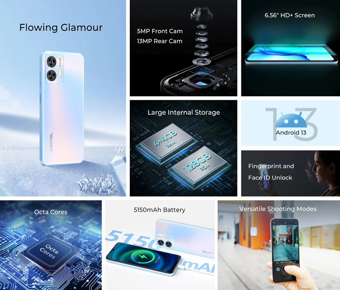 OUKITEL smartphone C36, 6.56″, 4/128GB, 5150mAh, μαύρο