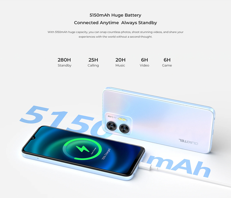 OUKITEL smartphone C36, 6.56″, 4/128GB, 5150mAh, μαύρο