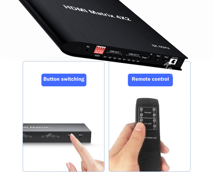 HDMI matrix switch CAB-H155 με τηλεχειριστήριο, 4 σε 2, 8K/60Hz, μαύρο