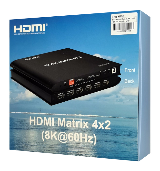 HDMI matrix switch CAB-H155 με τηλεχειριστήριο, 4 σε 2, 8K/60Hz, μαύρο