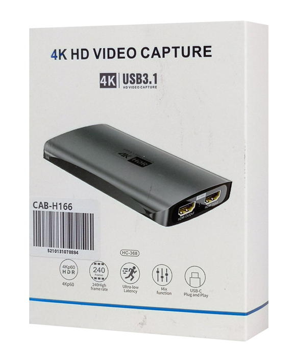 POWERTECH video capture CAB-H166, HDMI/USB-C σύνδεση, 4K/60Hz, γκρι