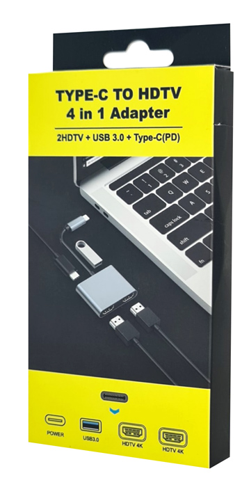POWERTECH docking station CAB-UC083, 4 θυρών, USB-C, 4K, 100W, γκρι