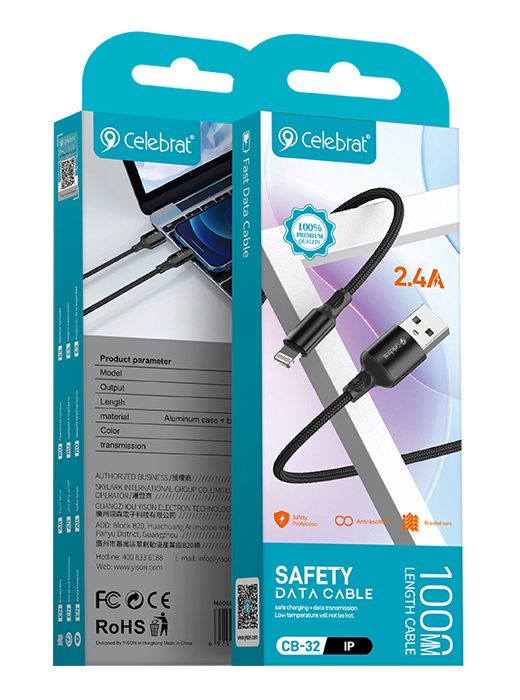 CELEBRAT καλώδιο Lightning σε USB CB-32, 12W, 1m, μαύρο