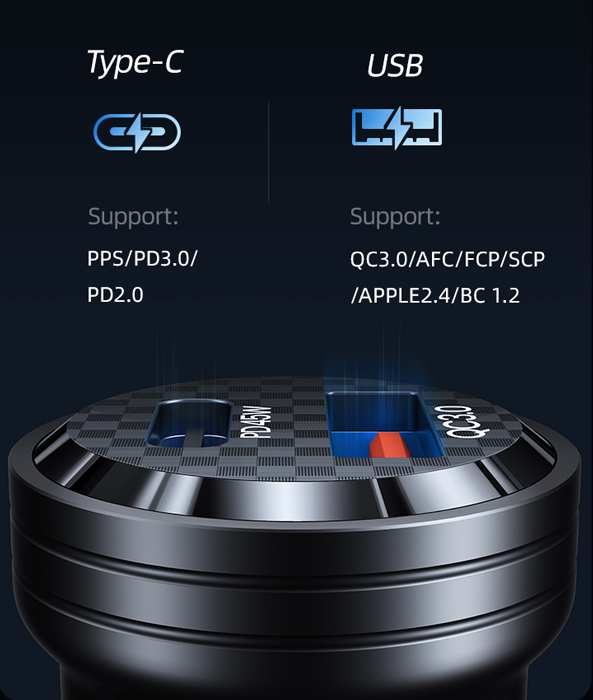 USAMS φορτιστής αυτοκινήτου US-CC175, USB & USB-C, 45W, QC & PD, μαύρος