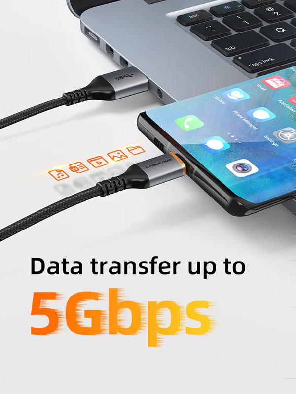 CABLETIME καλώδιο USB-C σε USB CT-AMCMG1, 15W, 5Gbps, 0.5m, μαύρο