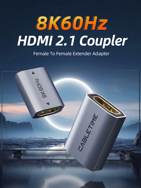 CABLETIME αντάπτορας HDMI CT-HEF8K-AG, 8K/60Hz, 4K/120Hz, 48 Gbps, γκρι