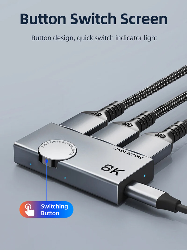 CABLETIME HDMI switch CT-HS8K2-AG, 2 σε 1, 8K/60Hz, 4K/120Hz, γκρι