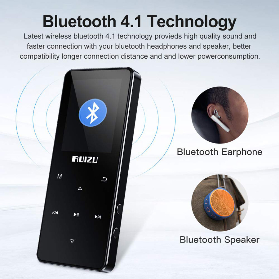 RUIZU MP3 player D51 με ηχείο, 1.8″, 8GB, BT, ελληνικό μενού, μαύρο