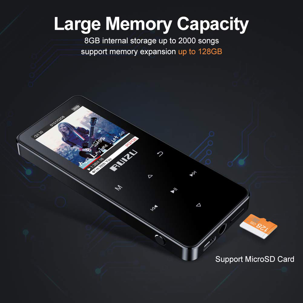 RUIZU MP3 player D51 με ηχείο, 1.8″, 8GB, BT, ελληνικό μενού, μαύρο