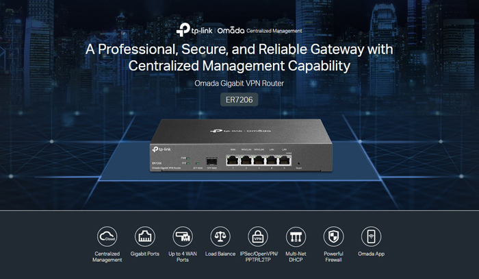 TP-LINK Gigabit VPN Router ER7206, 5x Gigabit & 1x SFP port, Ver. 1.0
