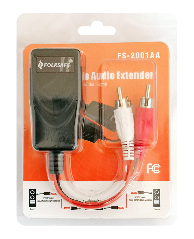 FOLKSAFE audio extender FS-2001AA μέσω καλωδίου RJ45, RCA σε RCA, έως 1000m
