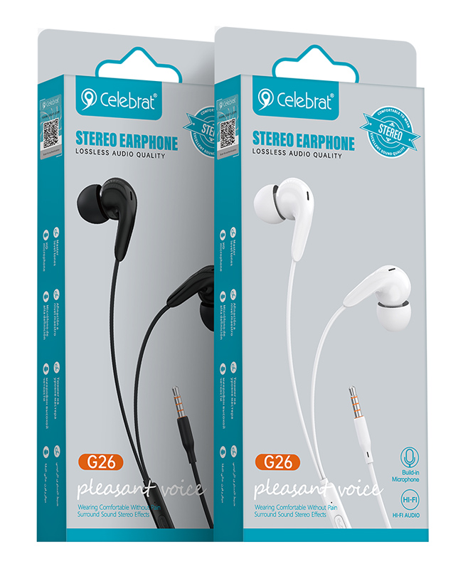 CELEBRAT earphones με μικρόφωνο G26, 3.5mm σύνδεση, Φ10mm, 1.2m, μαύρα