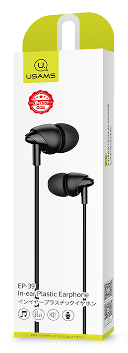 USAMS earphones με μικρόφωνο EP-39, 3.5mm σύνδεση, Φ10mm, 1.2m, μαύρα