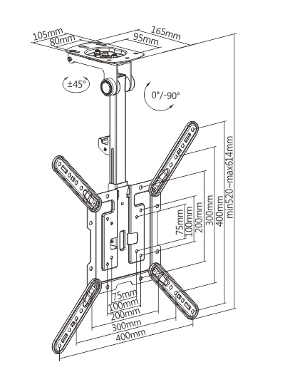 BRATECK βάση οροφής LCD-CM344 για τηλεόραση 23″-55″, έως 20kg