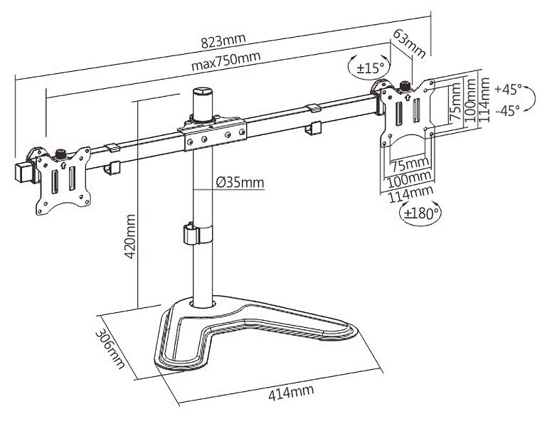 BRATECK βάση γραφείου LDT57-T02 για 2 οθόνες 17″-32″, έως 9kg ανά οθόνη