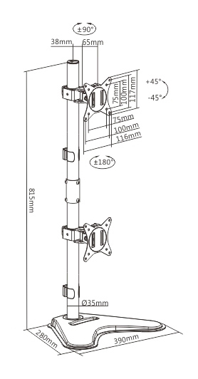 BRATECK βάση γραφείου LDT66-T02V για 2 οθόνες 17″-32″, 9kg ανά οθόνη