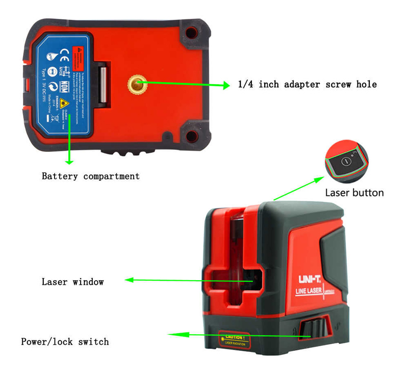UNI-T γραμμικό αλφάδι laser LM570LD-II, με πράσινη δέσμη 2 ακτίνων