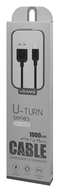 USAMS καλώδιο USB σε Micro USB US-SJ098 U-Turn, 10.5W, 1m, μαύρο