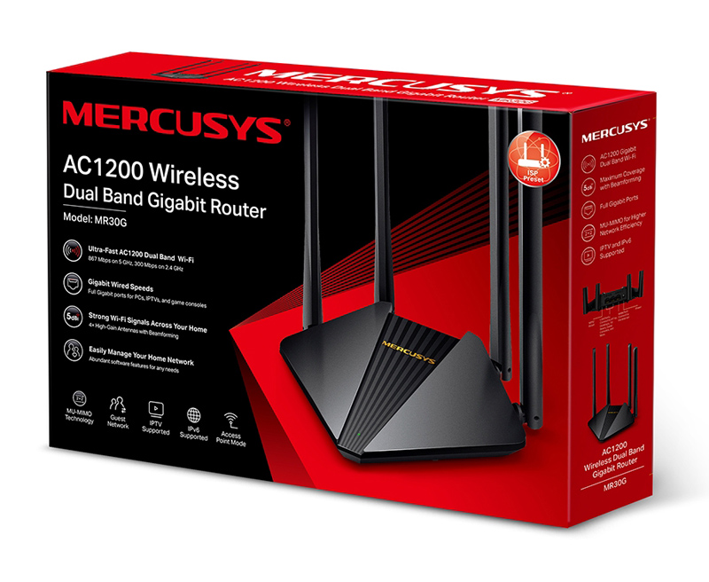 MERCUSYS wireless Gigabit router MR30G, Wi-Fi 1200Mbps AC1200, Ver. 1.0