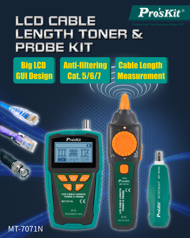 PROSKIT tester καλωδίων δικτύου MT-7071N για RJ45/11/12 & BNC