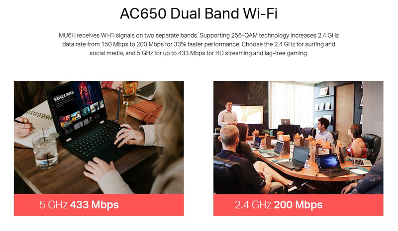 MERCUSYS ασύρματος USB αντάπτορας δικτύου MU6H, 650Mbps, 2.4/5GHz, V 1.0