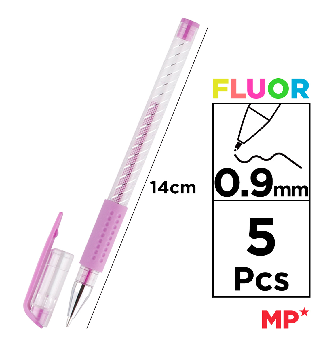 MP σετ στυλό fluorescent ballpoint PE124-5, 0.9mm, πολύχρωμα, 5τμχ