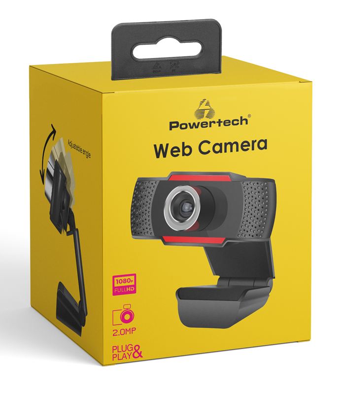 POWERTECH web camera PT-1078, 2.0MP Full HD, Plug & Play, 1.35m, μαύρη