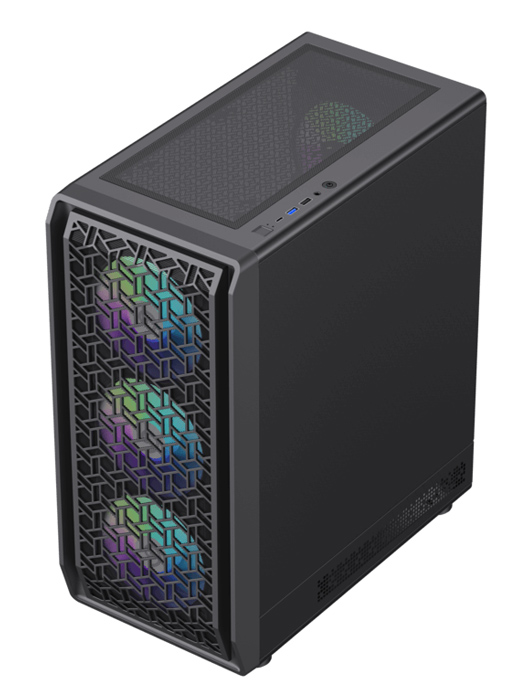 POWERTECH Gaming PC Case PT-1309, tempered glass, 4x ARGB fan, ATX, 340x200x436mm, μαύρο