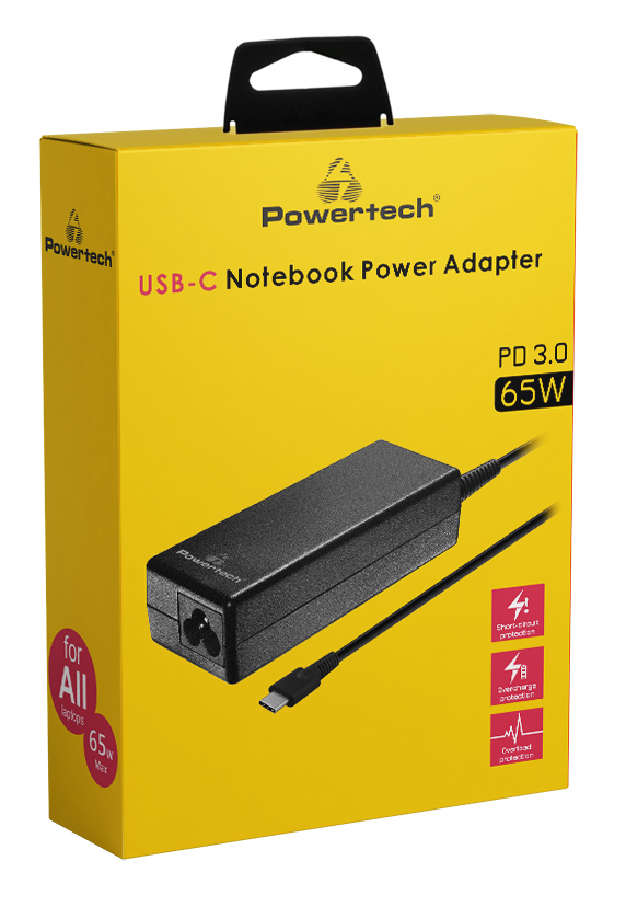 POWERTECH φορτιστής laptop PT-1319, USB-C PD 3.0, universal, 65W, μαύρος