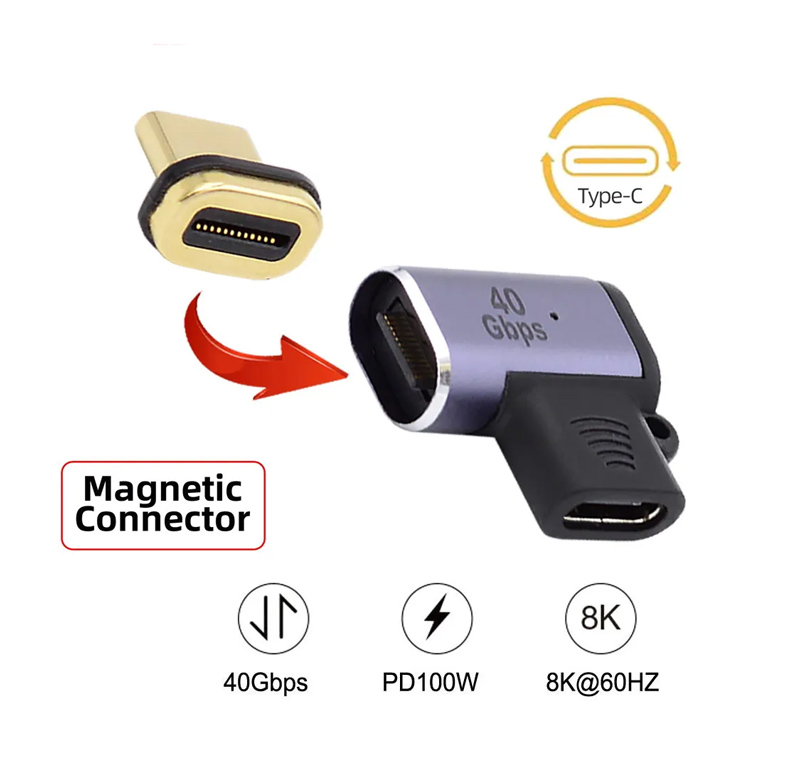 POWERTECH αντάπτορας USB-C PTH-107, μαγνητικός, 100W, 40Gbps, γκρι