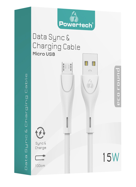 POWERTECH καλώδιο USB σε Micro USB eco round PTR-0106, 15W 3A, 1m, λευκό