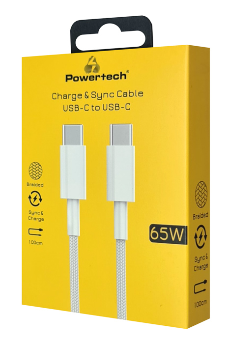 POWERTECH καλώδιο USB-C PTR-0181, 65W, 480Mbps, 1m, λευκό