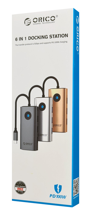 ORICO docking station PW11-6PR, 6 θυρών, USB-C σύνδεση, 100W PD 4K, γκρι
