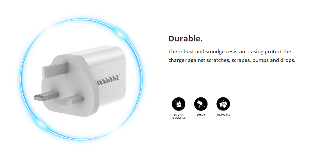 ROCKROSE φορτιστής τοίχου για πρίζα UK Casa A2, 2x USB, 2.4A 12W, λευκός