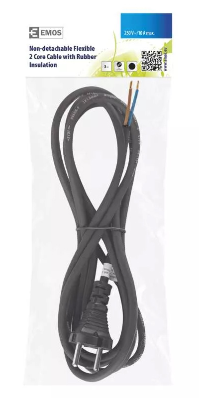 EMOS καλώδιο τροφοδοσίας S03030, 2x 1.0mm², 3m, μαύρο