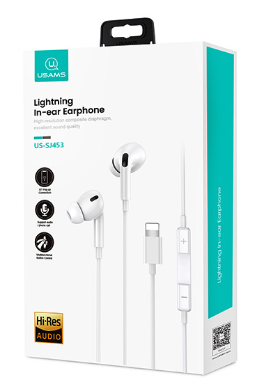 USAMS earphones με μικρόφωνο EP-41, Lightning, Φ10mm, 1.2m, λευκά