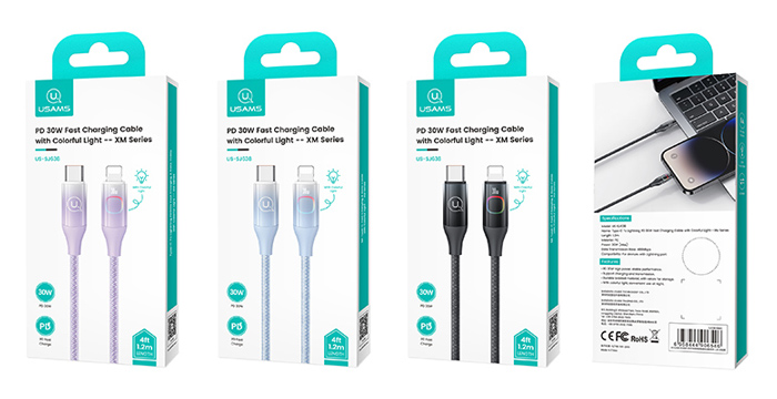 USAMS καλώδιο Lightning σε USB-C US-SJ638, 30W PD, 1.2m, μπλε