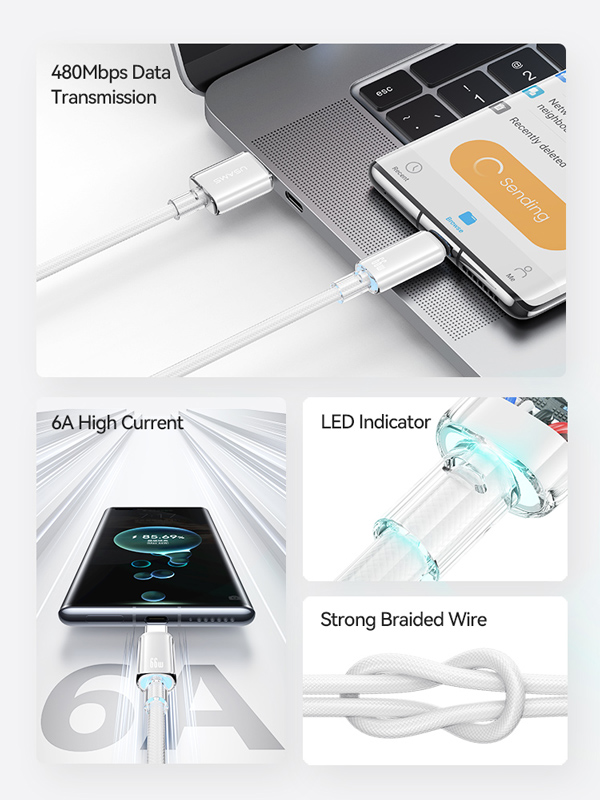 USAMS καλώδιο USB-C σε USB US-SJ658, 66W, 480Mbps, 1.2m, μαύρο