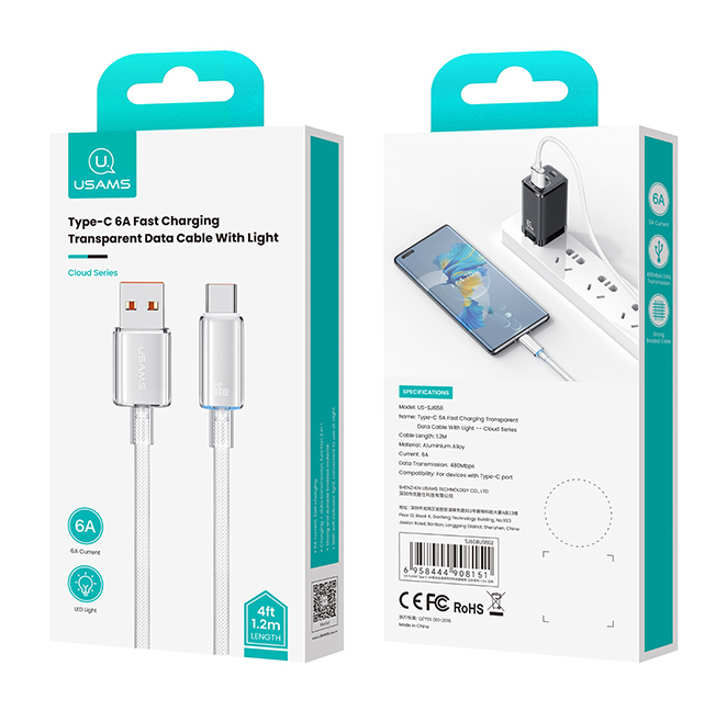 USAMS καλώδιο USB-C σε USB US-SJ658, 66W, 480Mbps, 1.2m, λευκό