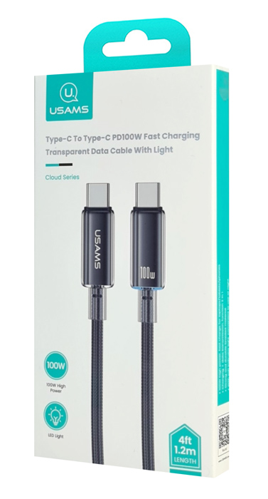 USAMS καλώδιο USB-C σε USB-C US-SJ660, 100W, 480Mbps, 1.2m, μαύρο