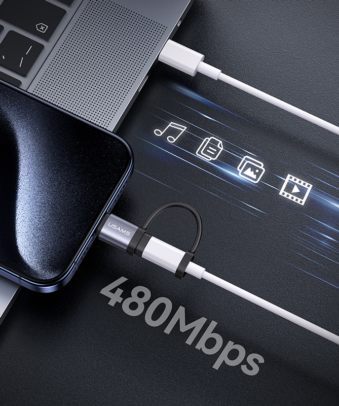 USAMS αντάπτορας USB-C σε Lightning US-SJ677, 30W, 480Mbps, γκρι